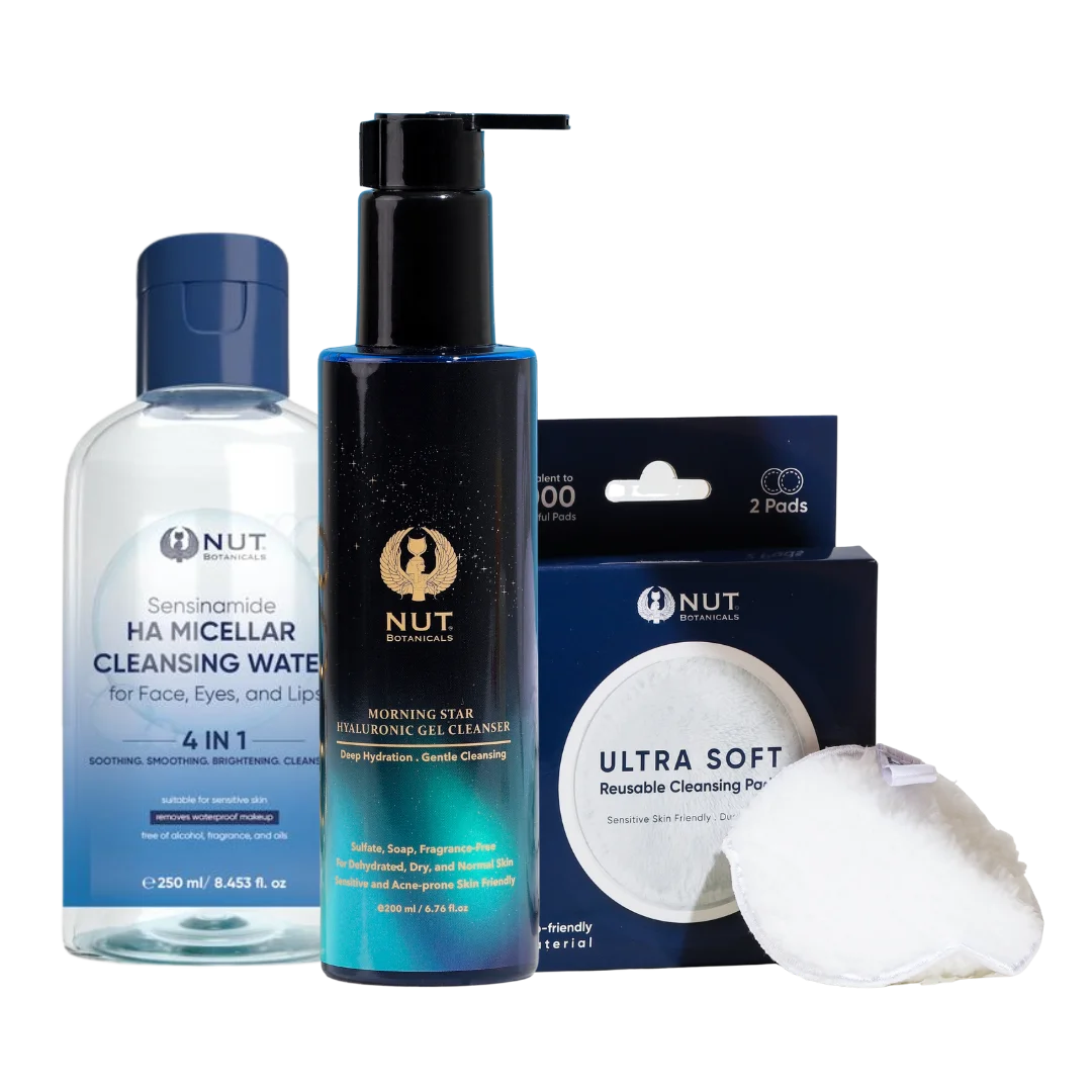 Double Cleansing Kit - Morning Star HA Cleanser, Sensinamide HA 4in1 Micellar Cleansing Water, & Ultra Soft Reusable Cleansing Pads