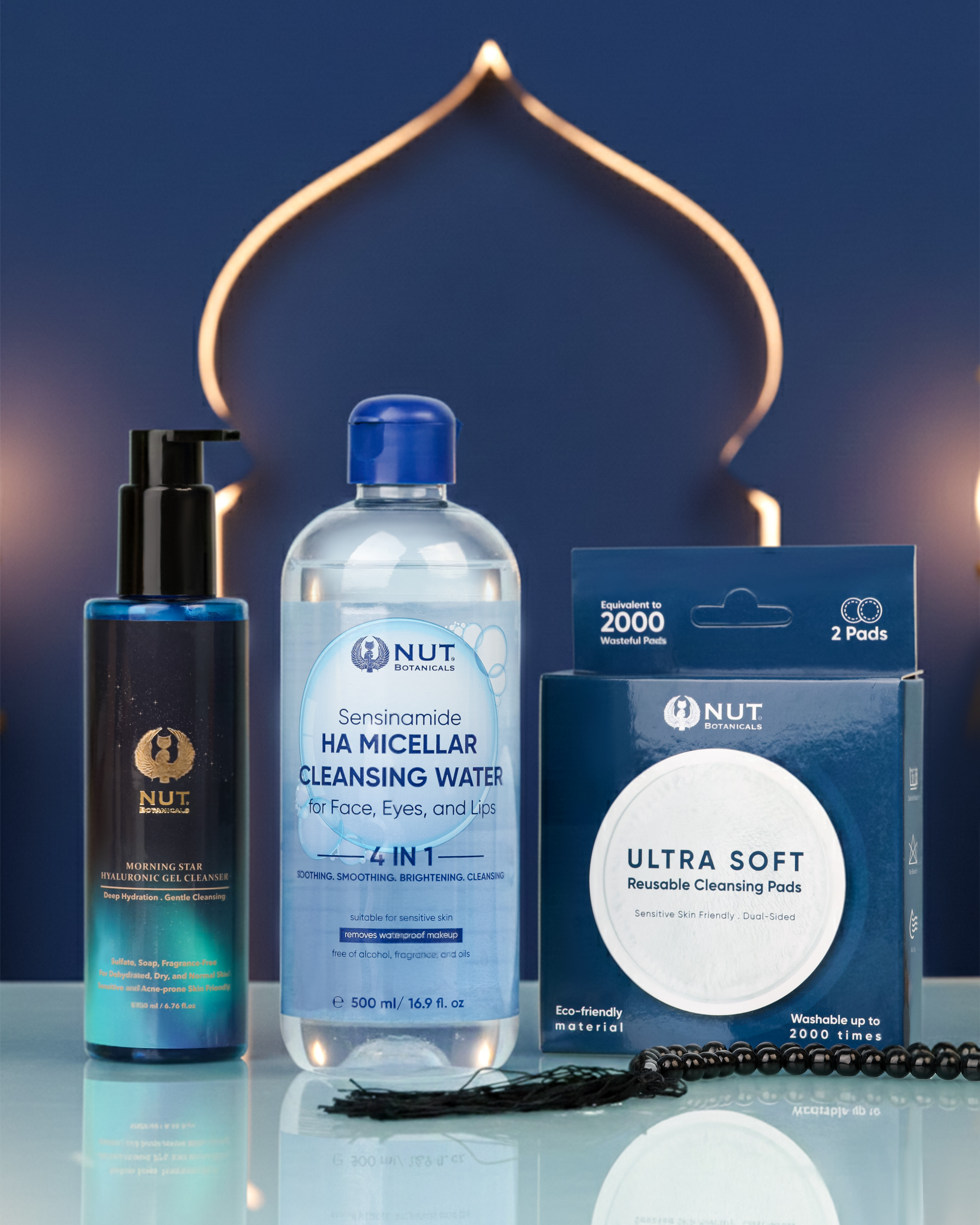 Ramadan Double Cleansing Kit - Morning Star HA Cleanser, Sensinamide HA 4in1 Micellar Cleansing Water, & Ultra Soft Reusable Cleansing Pads