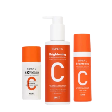 Super C Trio with 15% Liposomal Vitamin C, 2% Tranexamic Acid, Ferulic Acid, Brightenyl Biotechnology, Peptides, and Vitamin C rich extracts.